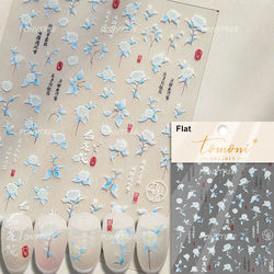 Cute Spring Flowers Purple Blue White Bowknot Rose Garden Daisy 5D Soft Embossed Relief Adhesive Nail Art Sticker Manicure Decal (ONLINE ORDER ONLY)