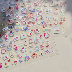 Bear Bowknot Bag Dessert Apple Core Earphone Cup Tulip Cherry Milk Cake Cookies Flower Adhesive Nail Art Stickers Manicure Decal (ONLINE ORDER ONLY)