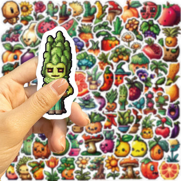 10/30/50/100PCS Cute Pixel Cartoon Stickers Funny Fruit Vegetable Graffiti Decals Notebook Fridge Phone Suitcase Toys Decoration (ONLINE ORDER ONLY)