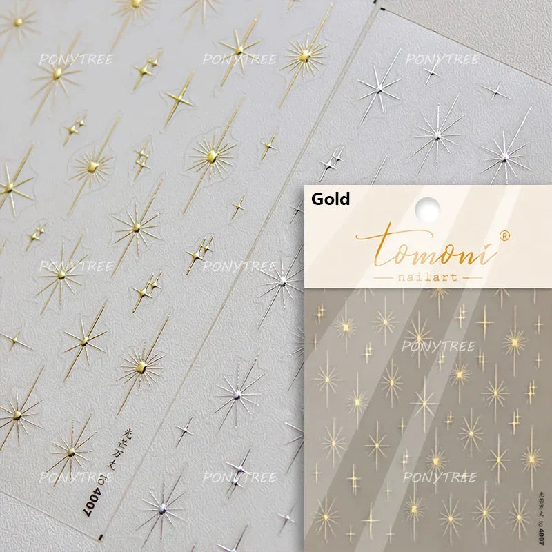 Chic Colourful Star Moon Curved Line Arc Necklace Love Heart Hanging in The Air Cherry Adhesive Nail Art Stickers Manicure Decal (Online Order Only)