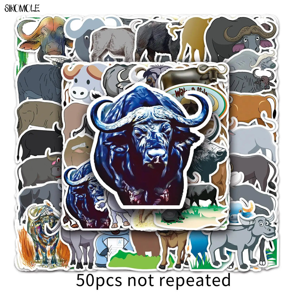 Buffalo Bull Cartoon Stickers Pack for Car, Laptop, Suitcase, Skateboard, Guitar (Online Order Only)