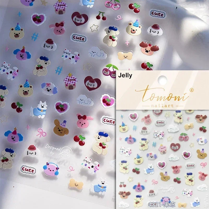 Dog Rabbit Line Bunny Footprint Bowknot Heart Cake Strawberry Flowers Bone Graffiti Adhesive Nail Art Stickers Manicure Decals (ONLINE ORDER ONLY)