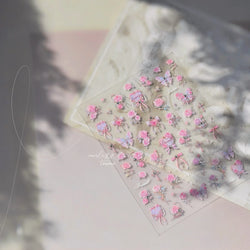 Pink Rose Flower Rambler Heart Bowknot Butterfly Shiny Soft Relief Adhesive Nail Art Stickers Romantic Spring 3D Manicure Decals (ONLINE ORDER ONLY)