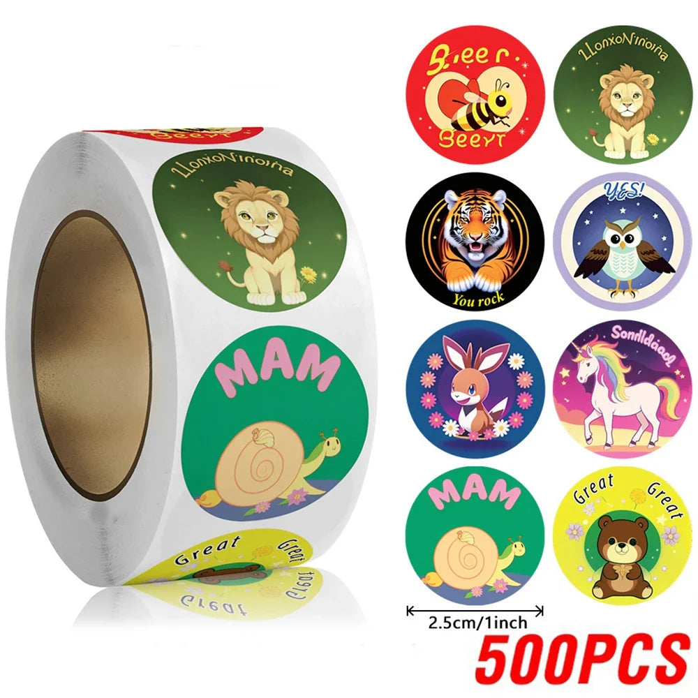 100-500pcs Cute Cartoon Animal Stickers 1inch Reward Sticker for Gift Wrapping Decor Envelope Sealing Labels Stationery Stickers (ONLINE ORDER ONLY)