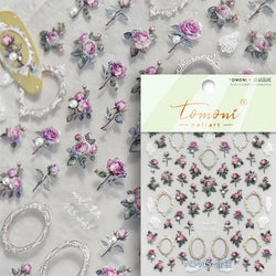 Chic Retro Rose Photo Frame Dried Flower Petal Self Adhesive Nail Art Stickers 5D Hot Stamping Relief Rhinestone Manicure Decals (Online Order Only)