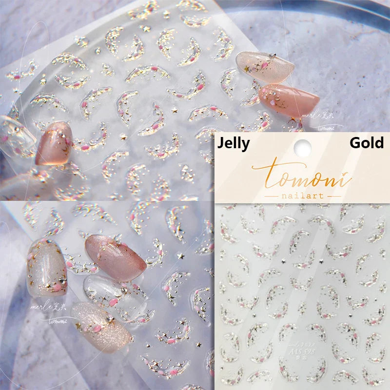 Summer Beach Ocean Water Ripples Flash Star Shell Starfish Conch Seasnail Soft Relief Decoration Nail Art Sticker Manicure Decal (ONLINE ORDER ONLY)