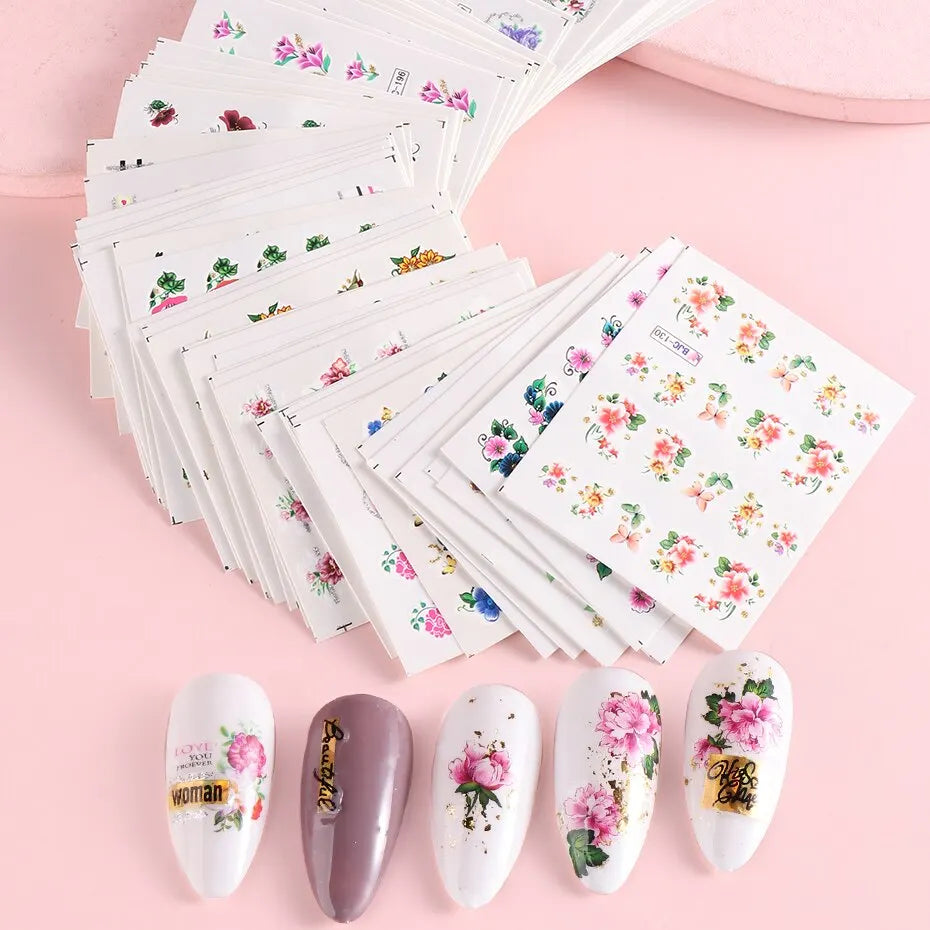 55pcs Floral Lace Nail Stickers Set Glitter Charms Decals for Manicure Decorations (ONLINE ORDER ONLY)