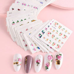 55pcs Floral Lace Nail Stickers Set Glitter Charms Decals for Manicure Decorations (ONLINE ORDER ONLY)