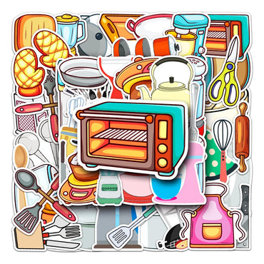 10/50PCS Kitchen Supplies Paper Sticker Decoration DIY Diary Notebook Scrapbook Label Sticker Cute Children Stationery Sticker (Online Order Only)
