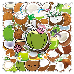 50PCS Summer Fruit Coconut Stickers for Phone Suitcase Scrapbook Scrapbooking Material Hawaii Sticker DIY Sticker (Online Order Only)