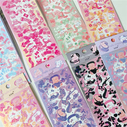 6/8pcs Kawaii Ribbon Rabbit Decorative Sticker Set Girls Scrapbooking Idol Card DIY Diary Album Collage Material Korean Stickers (ONLINE ORDER ONLY)