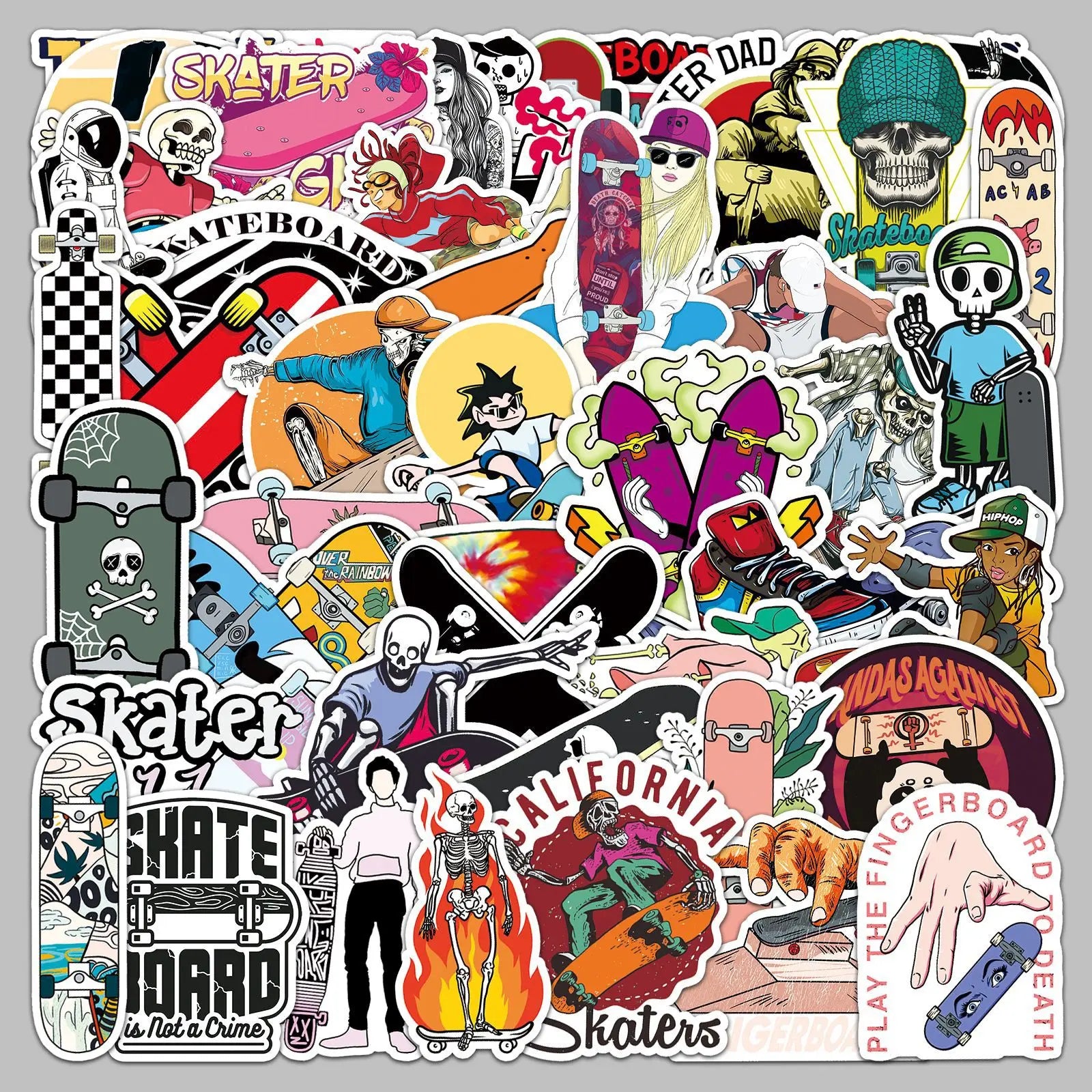 50pcs Punk Skateboard Graffiti Stickers for Helmet, Wall, DIY Decoration Wholesale (ONLINE ORDER ONLY)