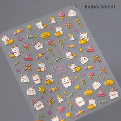 Cat Eye Halloween Terror Spider Cross Rose Love Heart Flower Snake Web Candy Bunny Thrilling Nail Art Stickers Manicure Decals (Online Order Only)