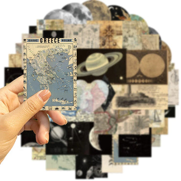 10/30/50PCS Vintage Planet World Map Sticker Graffiti PVC Waterproof Toys Suitcase Scrapbook Fridge Guitar Cup Phone Decals Gift (ONLINE ORDER ONLY)