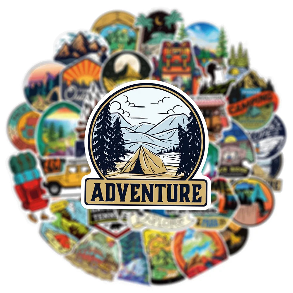 10/30/50/100pcs Outdoor Hiking Camping Stickers Cartoon Decal Skateboard Phone Laptop Car Luggage Bike Cool Waterproof Sticker (Online Order Only)