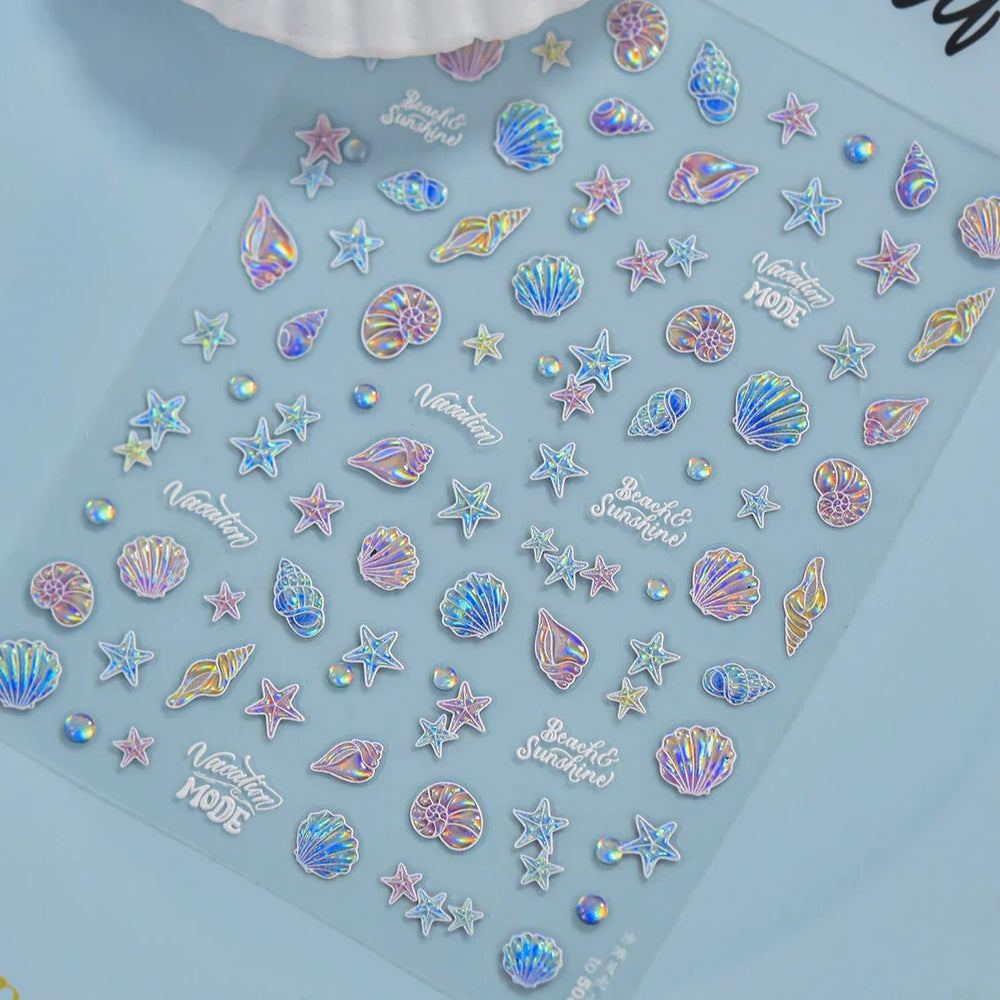 Shiny Colourful Marine Shell Starfish Ocean Elements Star Water Bubbles Star Conch Underwater Nail Art Stickers Manicure Decals (ONLINE ORDER ONLY)