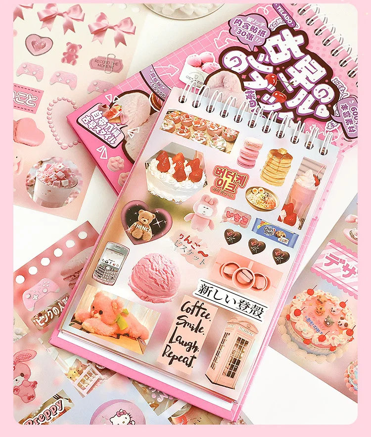 30sheets/book Y2K Retro Cute Bear Food Cut Film Sticker for Laptop Phone Camera Journal Scrapbook Kawaii Decoration Sticker Gift (ONLINE ORDER ONLY)