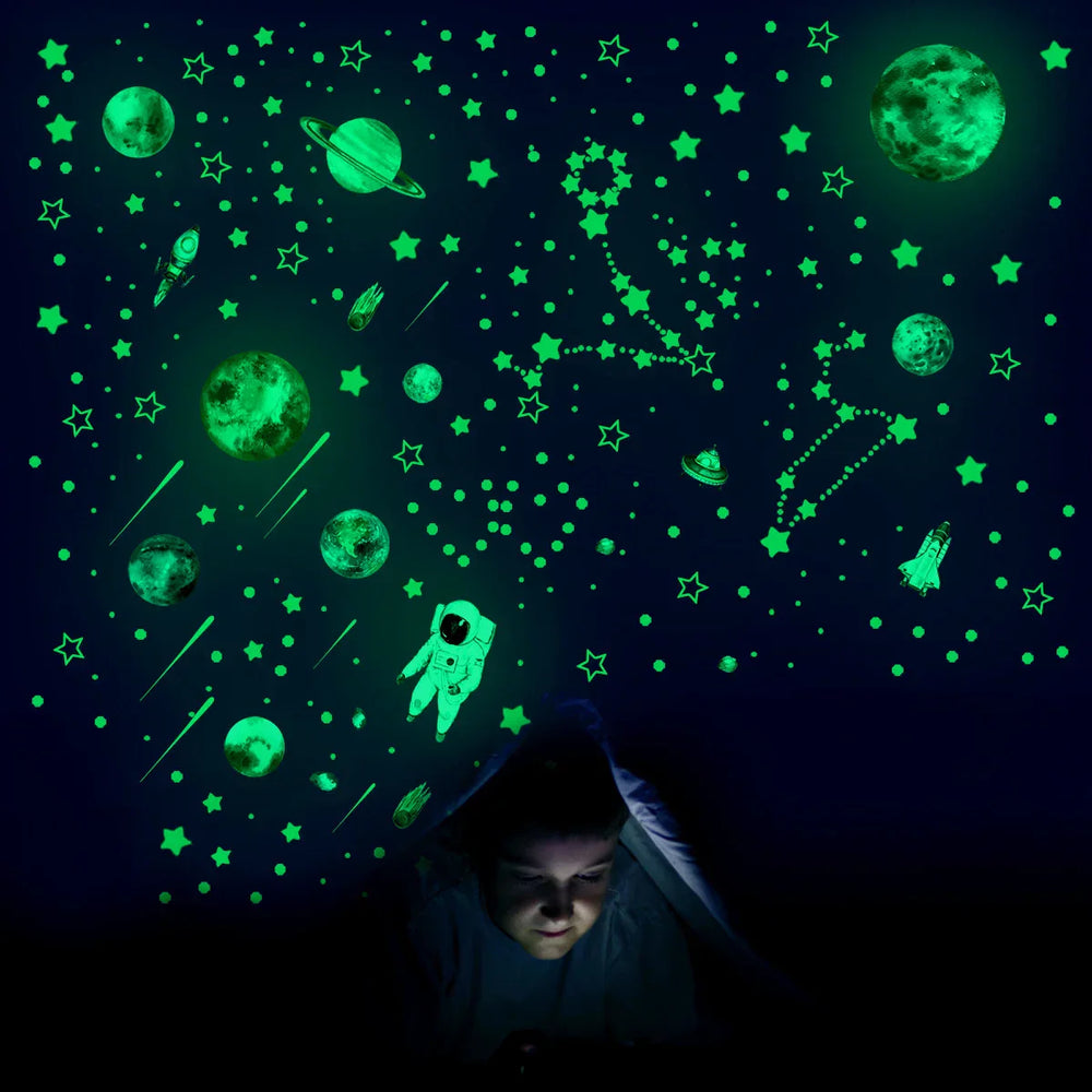 849Pcs Glow in The Dark Stars Wall Stickers Glowing Stars for Ceiling Luminous Planet Spaceship Wall Decals DIY Kids Room Decor (ONLINE ORDER ONLY)