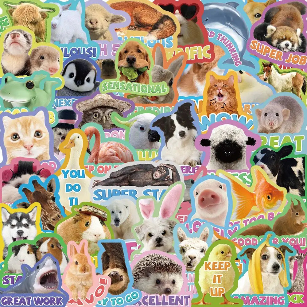 10/50PCS Cartoon Students Reward Stickers For Kids Cute Pattern Animal Graffiti Decals Notebook Fridge School Teacher Gift Toy (Online Order Only)