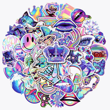 10/30/50PCS Mixed Cartoon Holographic Laser Cool Stickers Aesthetic Decal Skateboard Phone Car Luggage Sticker Kid Classic Toy (ONLINE ORDER ONLY)