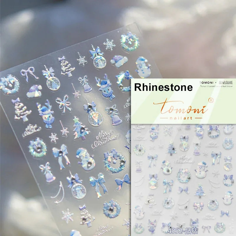 Snowman Apple Stars Gift Bell Snowflake Christmas Tree 3D Jelly Self Adhesive Nail Art Stickers Santa Claus Xmas Manicure Decals (ONLINE ORDER ONLY)