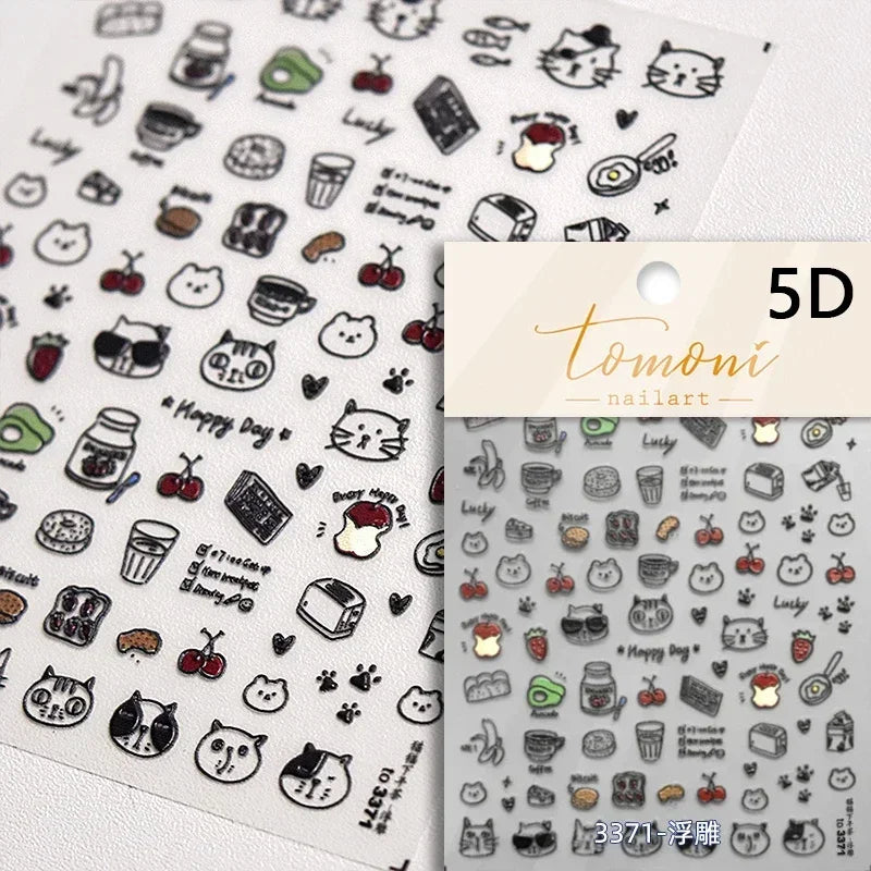 Cute Cat Eye Fishbone Animals Leopard Cat Ginger Cat Kitten Exclamation Point Paw Self Adhesive Nail Art Sticker Manicure Decals (ONLINE ORDER ONLY)
