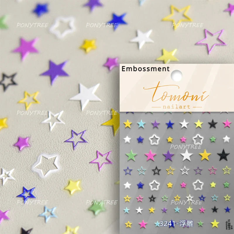 Sparkle Laser Silver Starburst Five-pointed Star Geometric Tiny Spot Romantic 5D Self Adhesive Nail Art Stickers Manicure Decals (ONLINE ORDER ONLY)