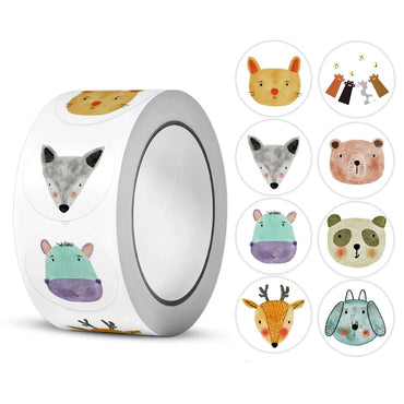 100-500 Pcs 1inch Animal Panda Cat Dog Fox Stickers Roll for Envelope Praise Reward Label Stationery Seal Lable Child Toy Gift (ONLINE ORDER ONLY)