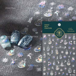 Crystal Ball Santa Claus Snowman Bowknot Red Christmas Tree Bell Socks Self Adhesive Nail Art Stickers Snowflake Manicure Decals (ONLINE ORDER ONLY)
