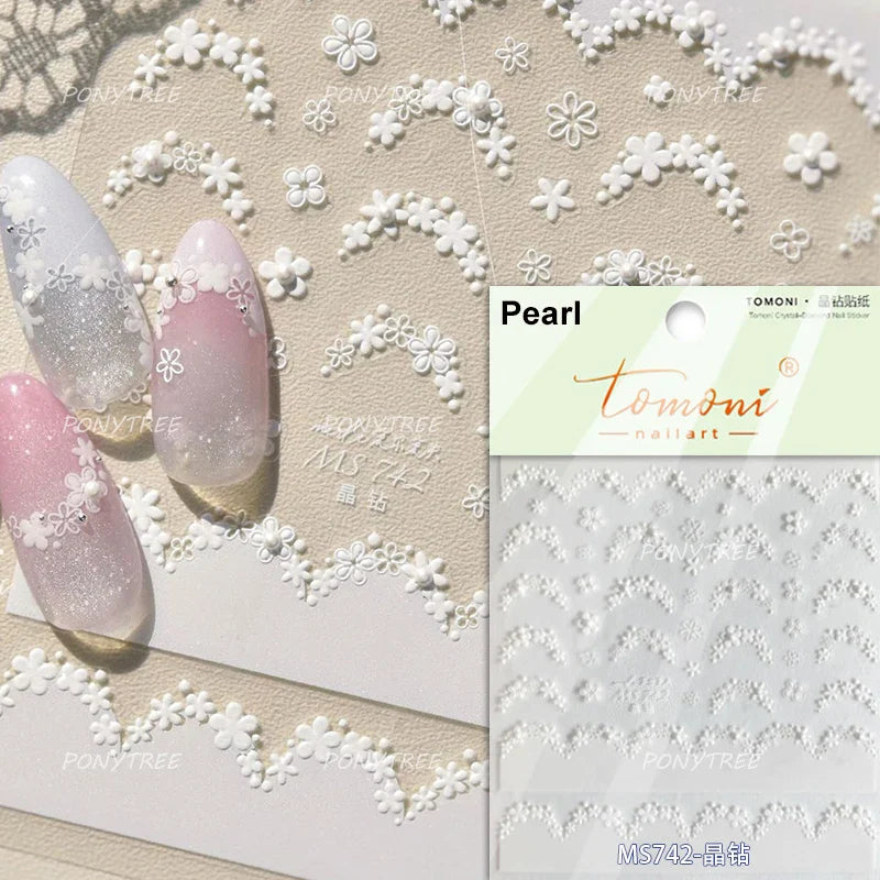 Pink Cherry Blossoms Peach Flower Petal Green Leaf Greenery 5D Embossed Relief Self Adhesive Nail Art Sticker 3D Manicure Decals (ONLINE ORDER ONLY)