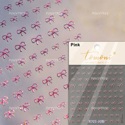 Shiny Pink Silver Gold Bowknot Tie Line Mini Delicate 3D 5D Self Adhesive Nail Art Stickers Embossment Rhinestone Manicure Decal (Online Order Only)