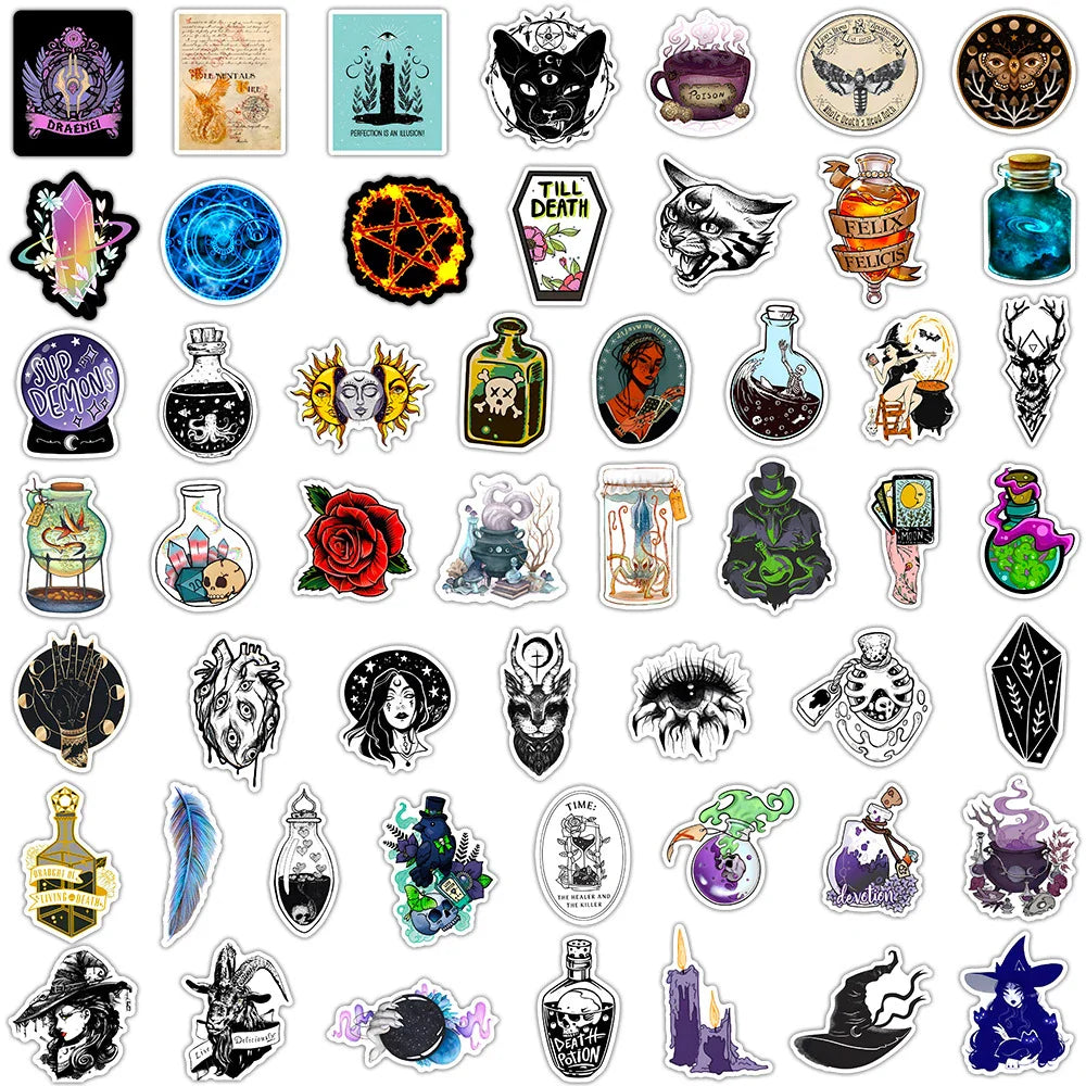 10/30/50ocs  Art Magic Witch Apothecary Lucky Crystal Stickers Aesthetic Decal Motorcycle Skateboard Laptop Luggage Car Sticker (ONLINE ORDER ONLY)