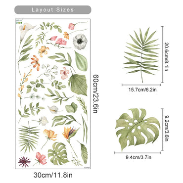 Tropical Leaves Watercolor Wall Sticker Vinyl Removable Decals Home Decor (Online Order Only)