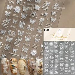 White Flower Colourful Butterfly Pearl Petal Beautiful Garden Charming Plant 5D Self Adhesive Nail Art Stickers Manicure Decals (ONLINE ORDER ONLY)
