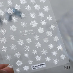 Winter Dreamy Hot Stamping Romantic White Pink Snowflakes Hexagon 3D Self Adhesive Nail Art Stickers Christmas Manicure Decals (ONLINE ORDER ONLY)