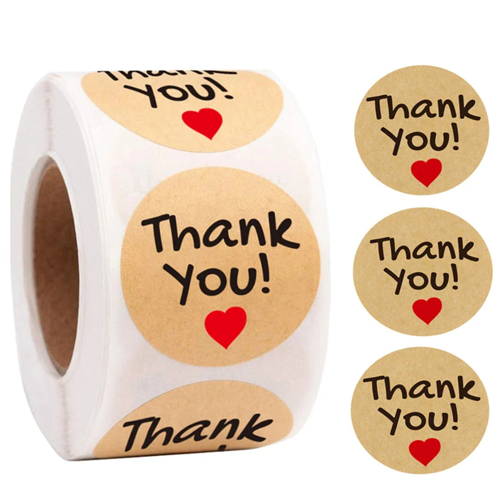500pcs/roll Round Brown labels Thank You Kraft Stickers 1 inch Wedding Pretty Gift Envelope Sealing Label Stickers Stationery (ONLINE ORDER ONLY)