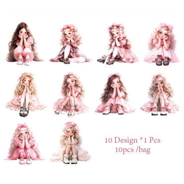 Mr. Paper 6 Style 10 Pcs/pack PET Texture Cute Girl Theme Material Stickers DIY Cup Glass Dairy Notepad Phone Case (Online Order Only)