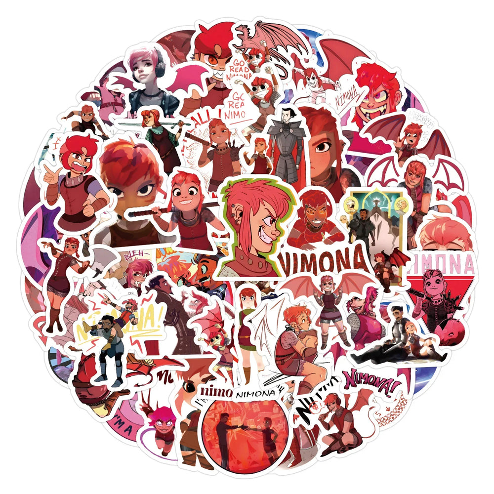 10/30/60PCS Nimona Cartoon Stickers Fantasy Animation Sticker Scrapbook Luggage Laptop Guitar Bike Skatebaord Decals Kids Toys (ONLINE ORDER ONLY)