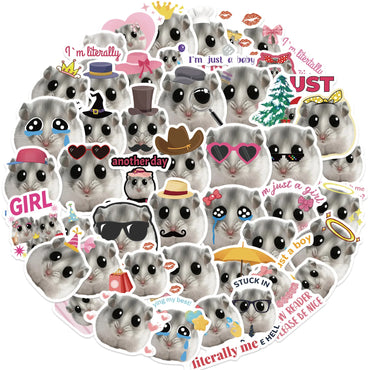 10/50Pcs Funny Sad Hamster Meme Stickers Cute Cartoon Animal Graffiti Decals for Laptop Luggage Notebook Waterproof Joke Sticker (Online Order Only)