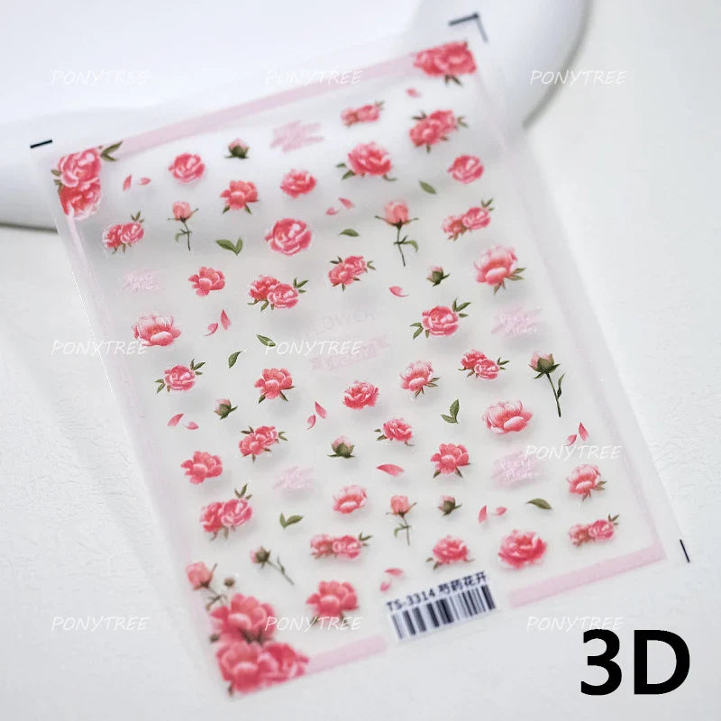Chic Begonia Flower Miss-grass Pink Gradient Cherry-apple Tree Leaves Peach Blossom Adhesive Nail Art Spring Nail Stickers Decal (ONLINE ORDER ONLY)