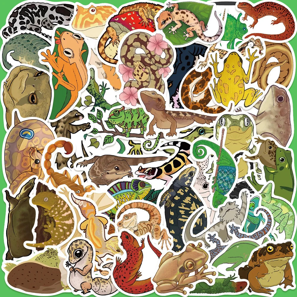 50pcs Cute Reptile Cartoon Stickers for Helmet, Wall, DIY Decoration (ONLINE ORDER ONLY)