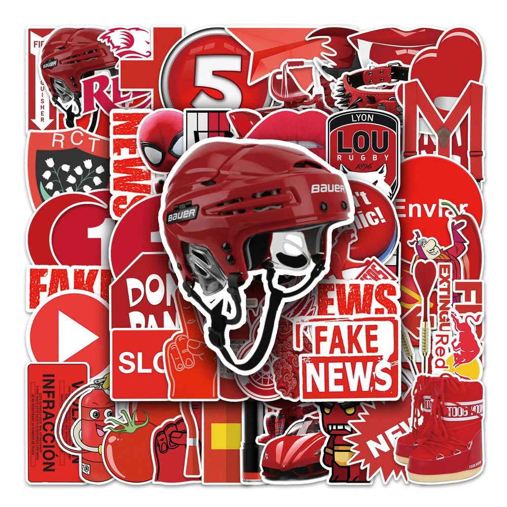 50Pcs Red Cartoon Waterproof Vinyl Stickers for Skateboard Snowboard Decals (Online Order Only)