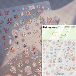 Pale Flower Bouquet Label Bowknot Stationery Sunflower Daisy Leaf 3D Self Adhesive Nail Art Stickers Rhinestone Manicure Decals (Online Order Only)