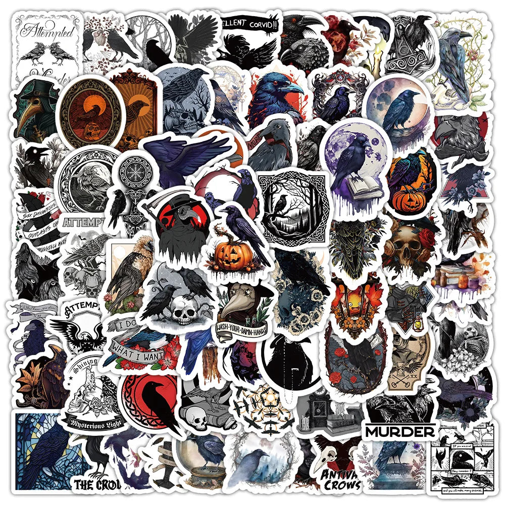 Dark Crow Cartoon Animal Stickers - 10/30/50/100PCS for Laptop, Luggage, Snowboard, Graffiti Decals (Online Order Only)