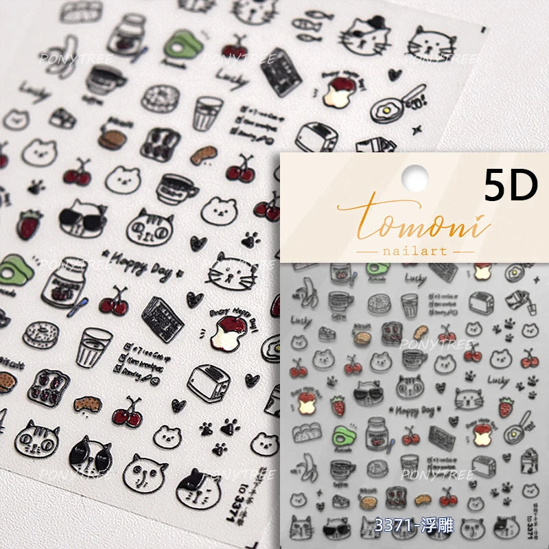 Black Cat Kitten Glasses Camera Timepiece Shoe Notebook Vase Pen Teapot Bowknot Item Adhesive Nail Art Stickers Manicure Decals (Online Order Only)