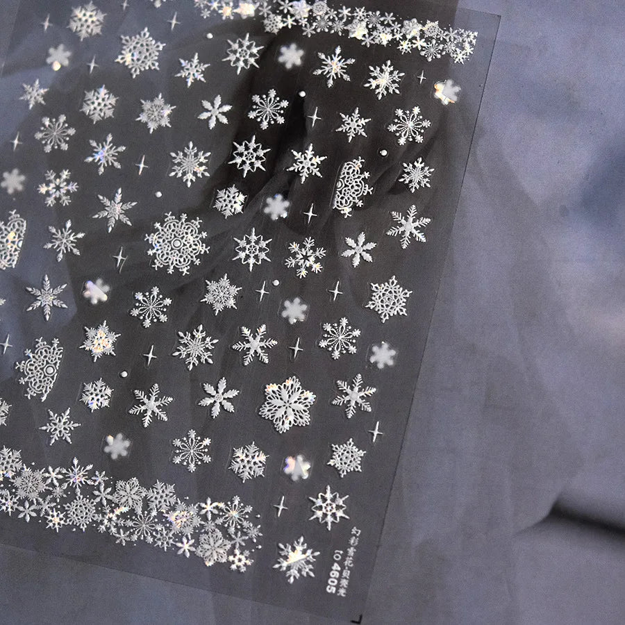 Winter Dreamy Hot Stamping Romantic White Pink Snowflakes Hexagon 3D Self Adhesive Nail Art Stickers Christmas Manicure Decals (ONLINE ORDER ONLY)