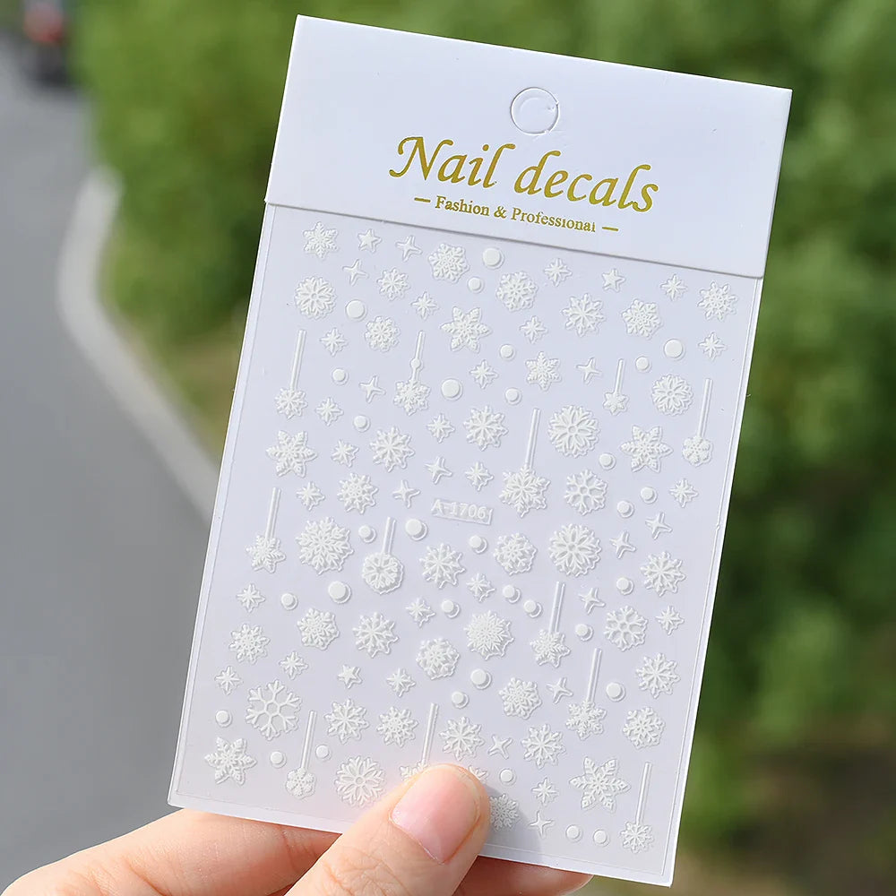 Winter Xmas 3D Nail Sticker Snowflake Flower Winter Decals Nail Stickers Cartoon Bird Santa Penguin Elk Slider New Year Manicure (ONLINE ORDER ONLY)