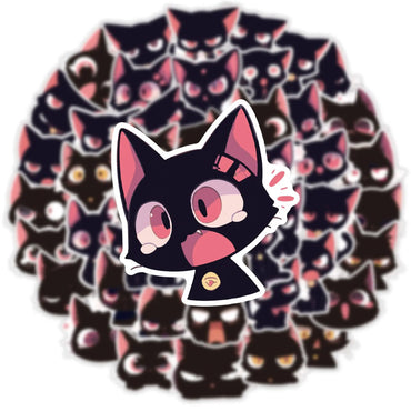 10/55PCS Cute Funny Black Cat Meme Stickers Kawaii Briquette Sticker Decals DIY Fridge Luggage Laptop Phone Notebook Skateboard (Online Order Only)