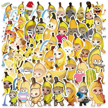 10/50pcs Cute Funny Banana Cat Meme Stickers Aesthetic DIY Skateboard Fridge Guitar Motorcycle Luggage Waterproof Cool Sticker (Online Order Only)