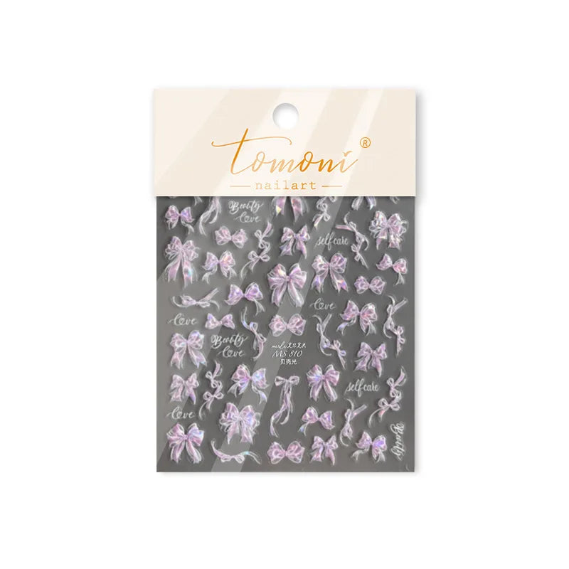 Dreamy Shiny Bowknot Ribbon Lace Delicate Tie Charming 5D Nail Art Decoration Sticker Self Adhesive Manicure Decal DIY Wholesale (ONLINE ORDER ONLY)